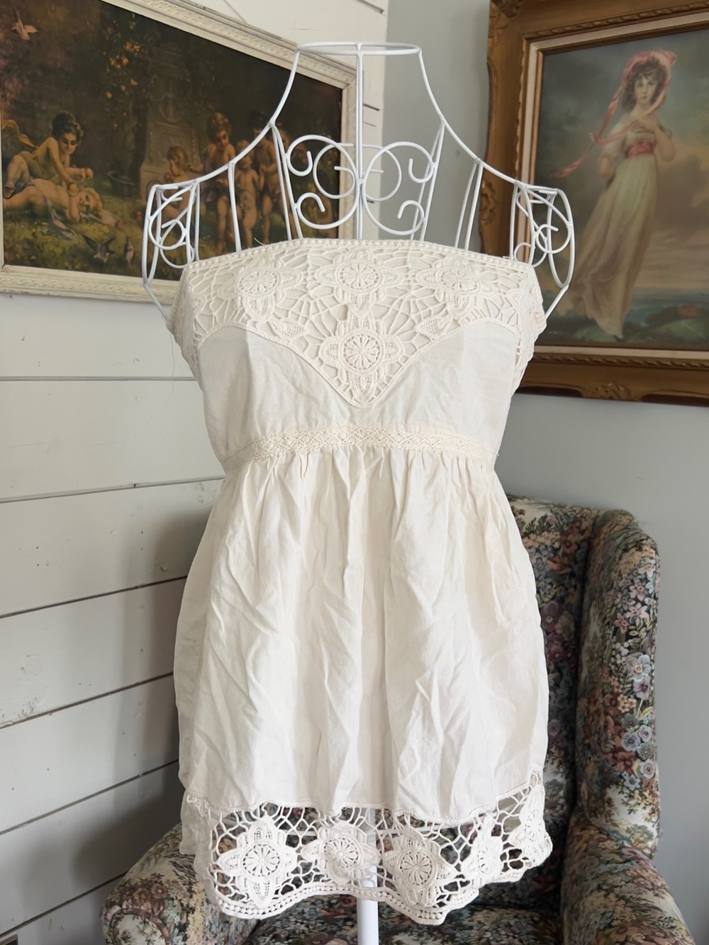 Strapless Lace Trim White Cotton Bustier Top